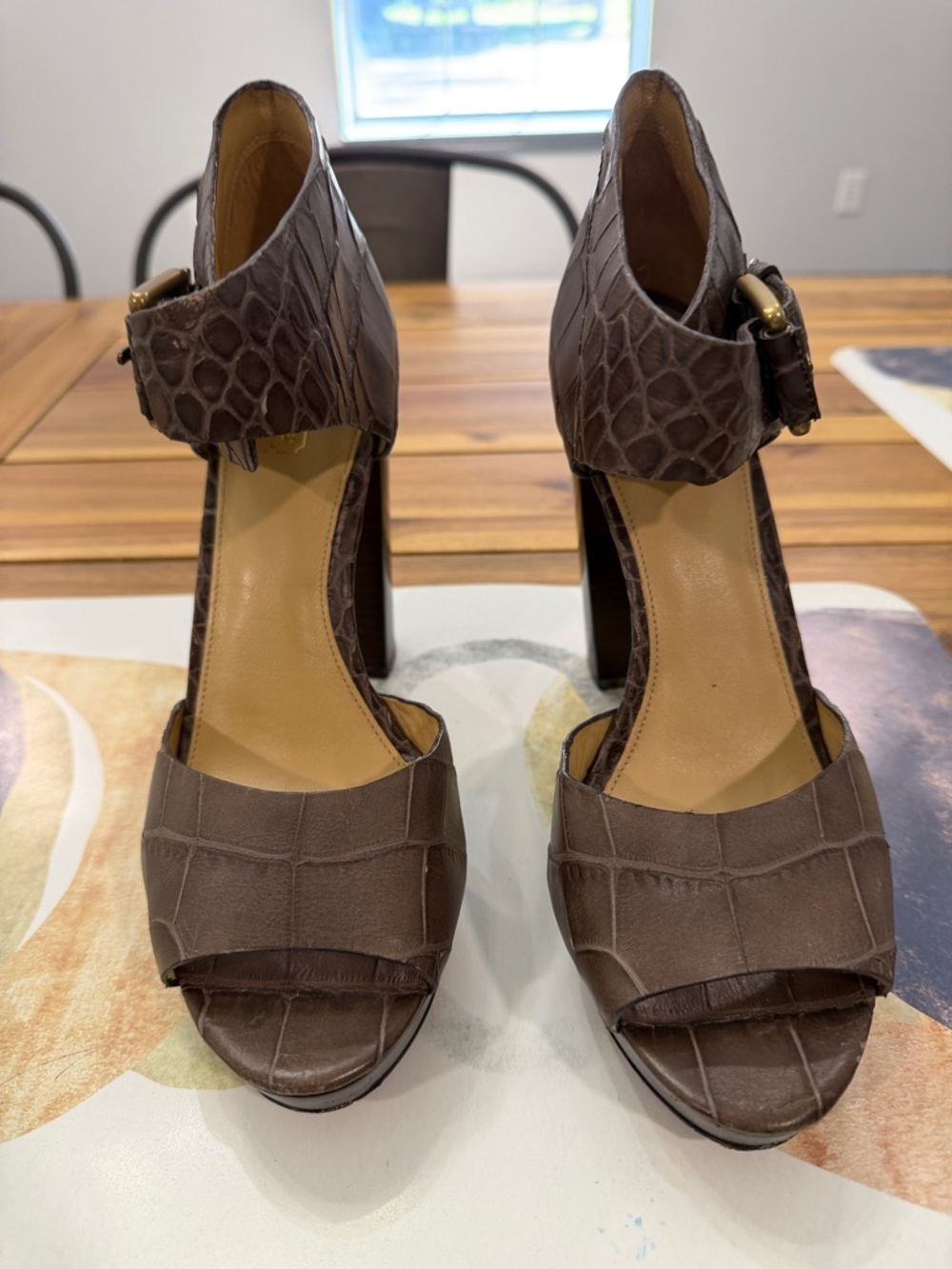 Coach Croc Print Platform Sandals